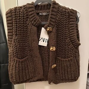 Zara Brown Knit Sweater Vest